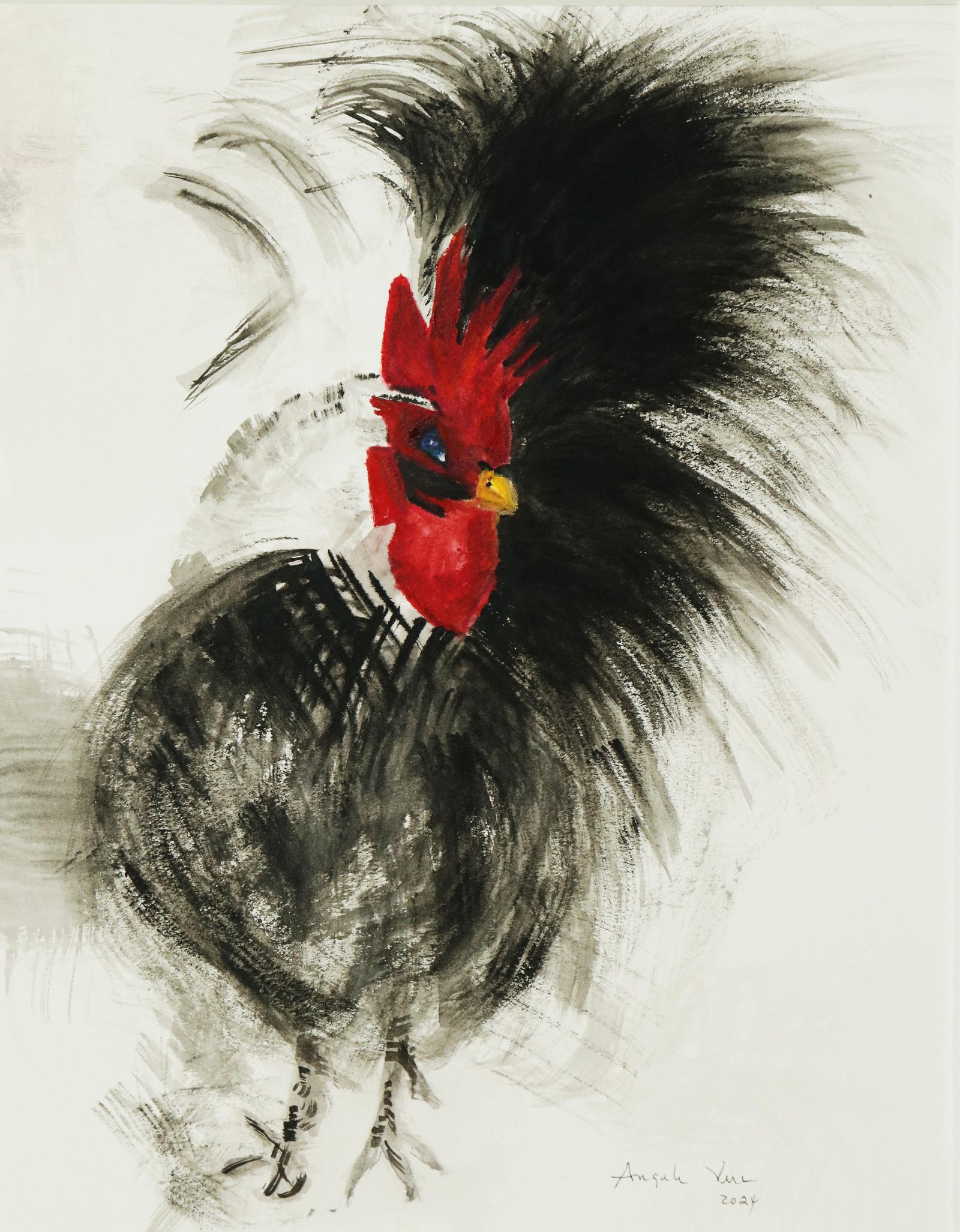 Rooster Askleipos — Watercolor, 2024, by Ángela Vera