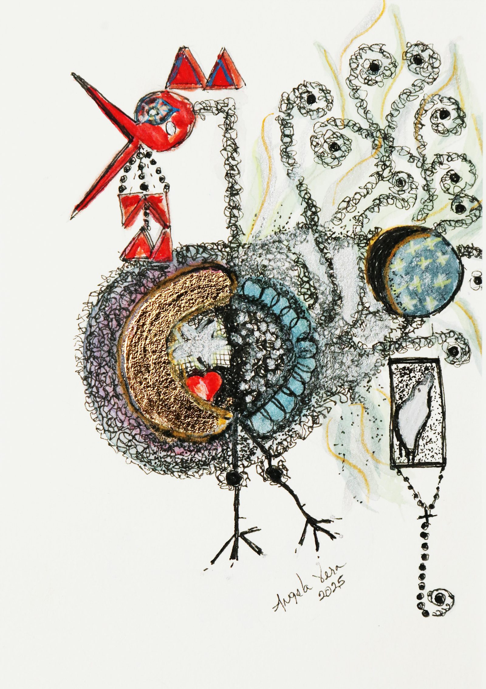 Coexistencia Espiritual — Watercolor & mixed media, 2025, by Ángela Vera