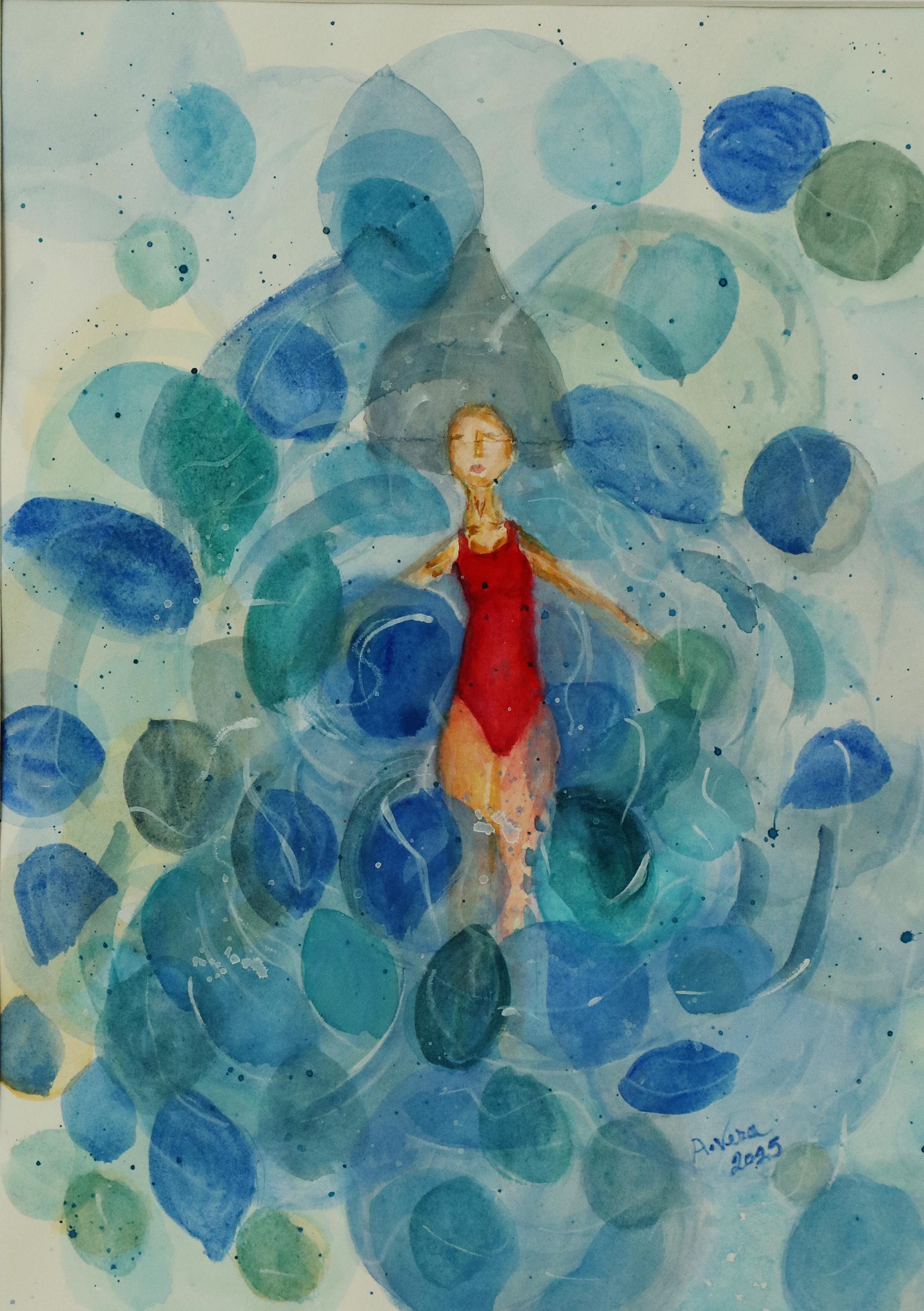 Dancer Among Wave — Watercolor on paper, 2025, by Ángela Vera