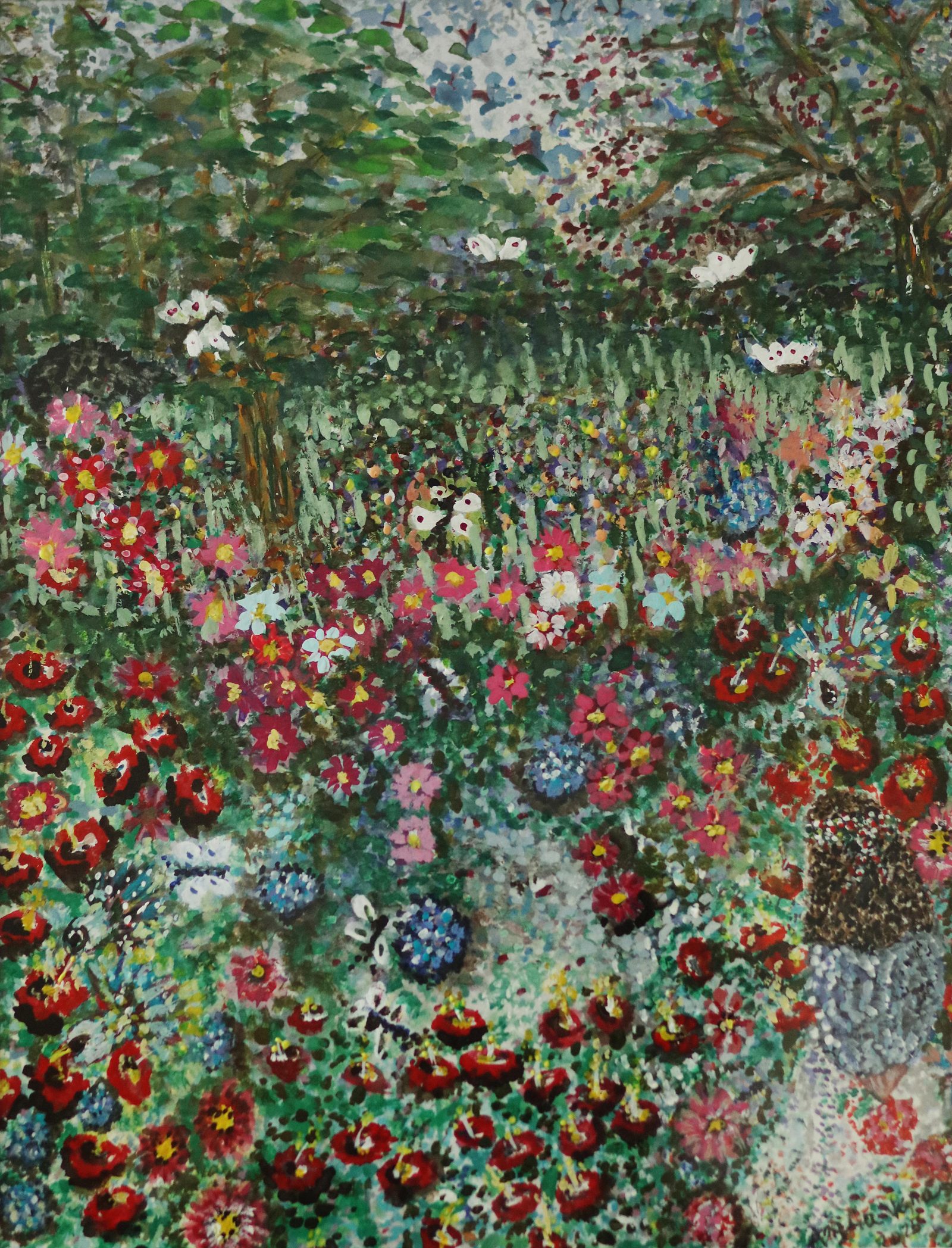 Floral Sanctuary — Watercolor pointillism, 2025, by Ángela Vera
