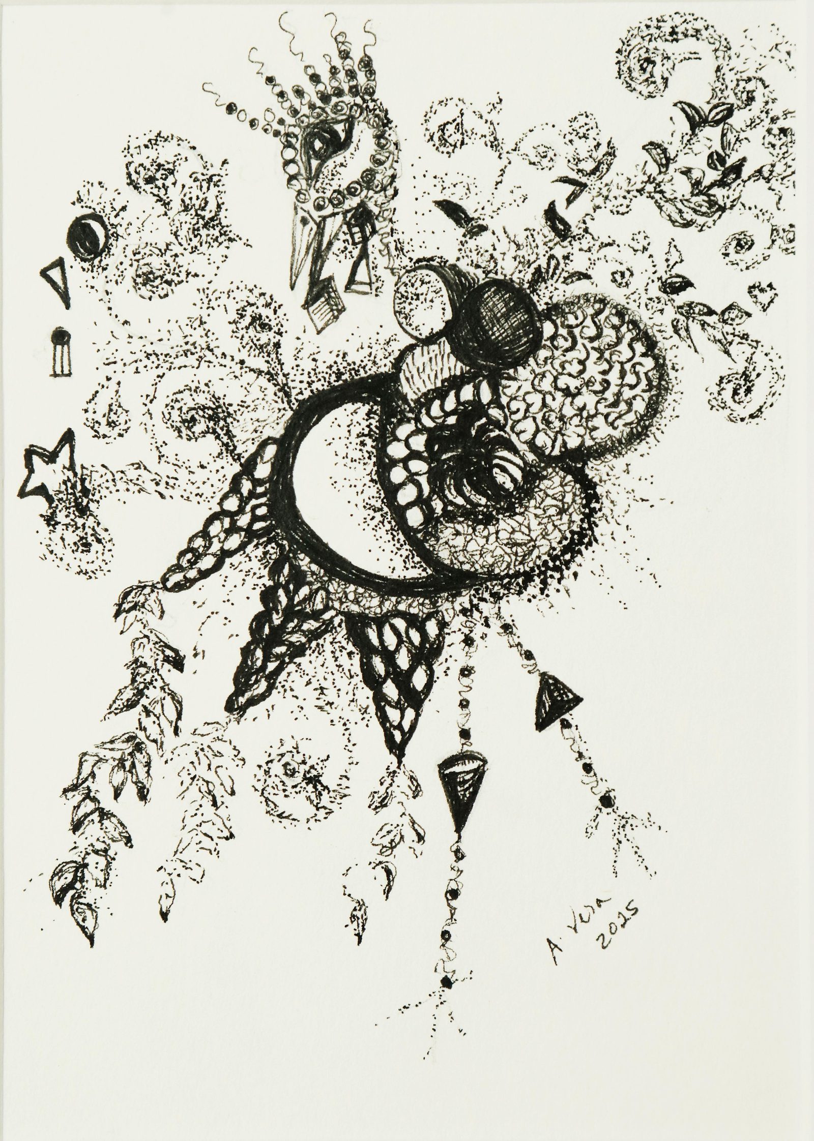 Glamour: Génesis, El Rey de la Luz — Micron ink on cotton paper, 2025, by Ángela Vera